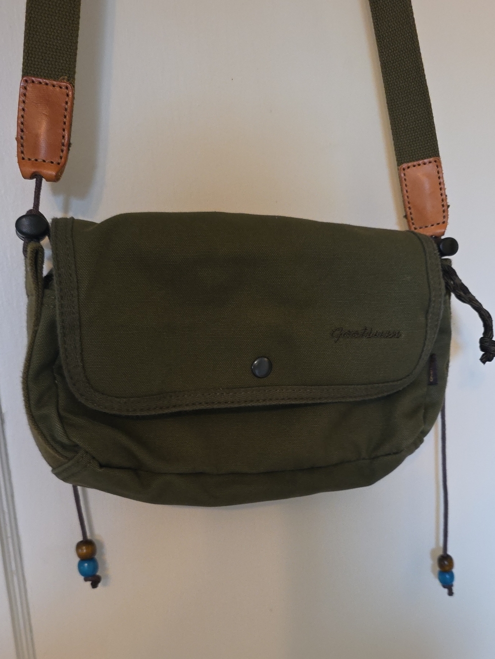 Olive Green Canvas Crossbody Shoulder Bag